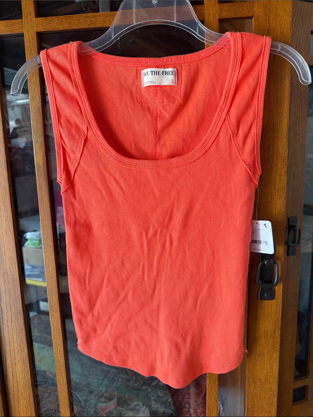 Free People Coral Ribbed Tank Top